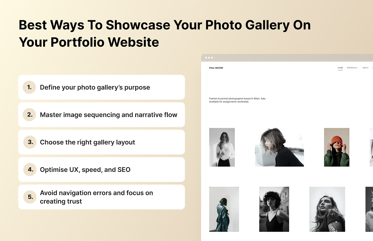 Infografik mit Möglichkeiten zur Präsentation Ihrer Fotogalerie auf einer Portfolio-Website