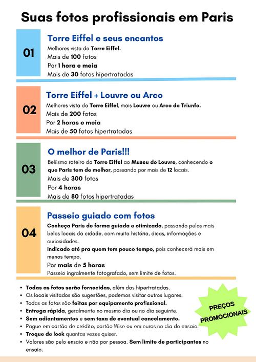 Veja nossas opções de ensaios em Paris