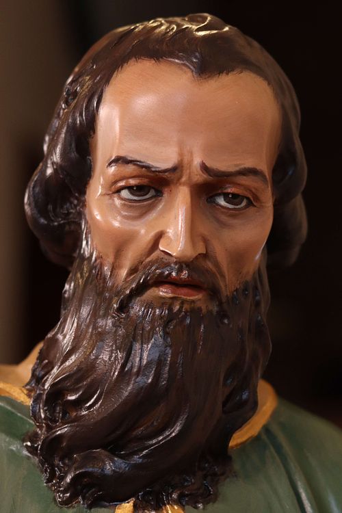 Beautifully restored face of St Jude Statue for Saint Joseph Catholic Church in Somerset, Ohio