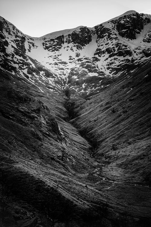 Black & White, monochromatic, tonal, texture, mountain,  trail,  Lost Valley ,Three Sisters, Bidean Nam Bian, Highlands, Scotland, Glencoe, clouds, storm, rain, gloomy, moody, winter, spring, dark, sky, mor, Aonach Eagach, ridge, hike, adventure, nature, landscape, United Kingdom, UK,