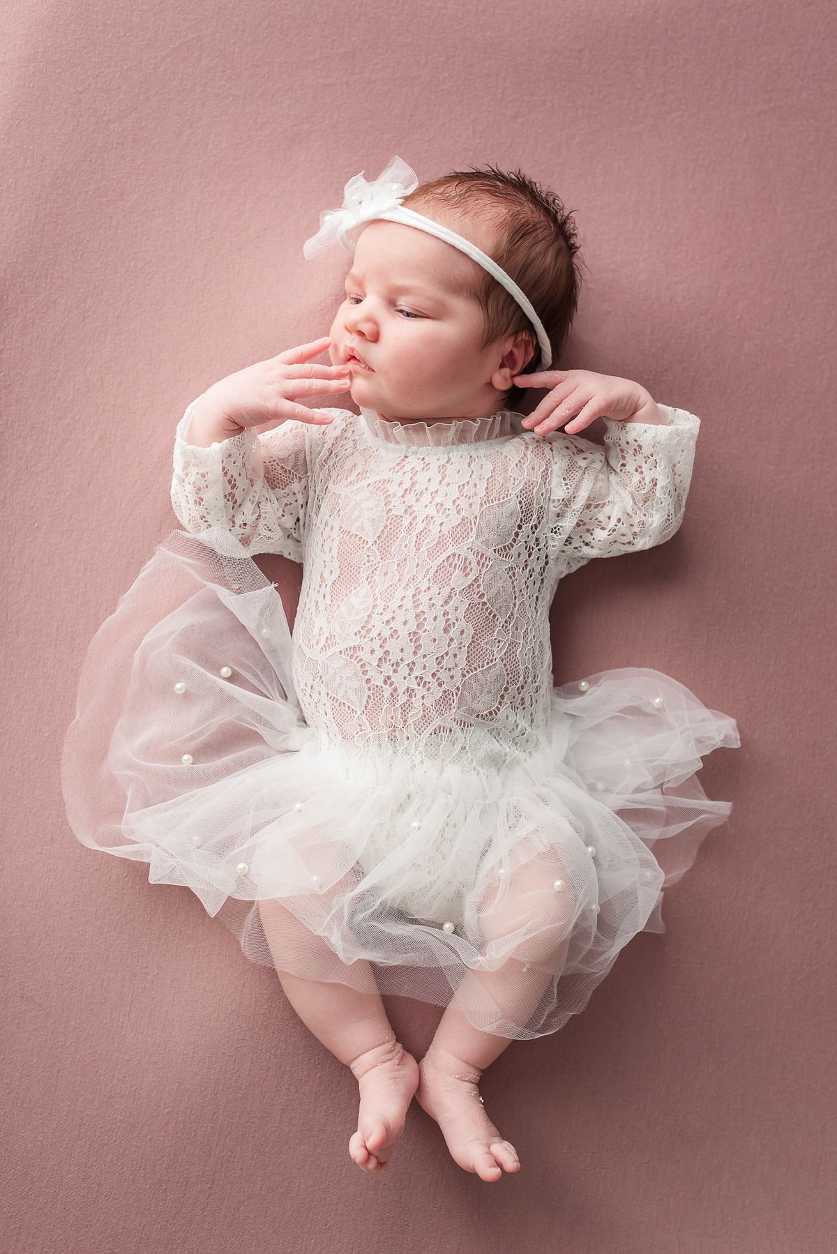 newborn baby girl dressed in lace and tutu with cranberry township, pa newborn photographer