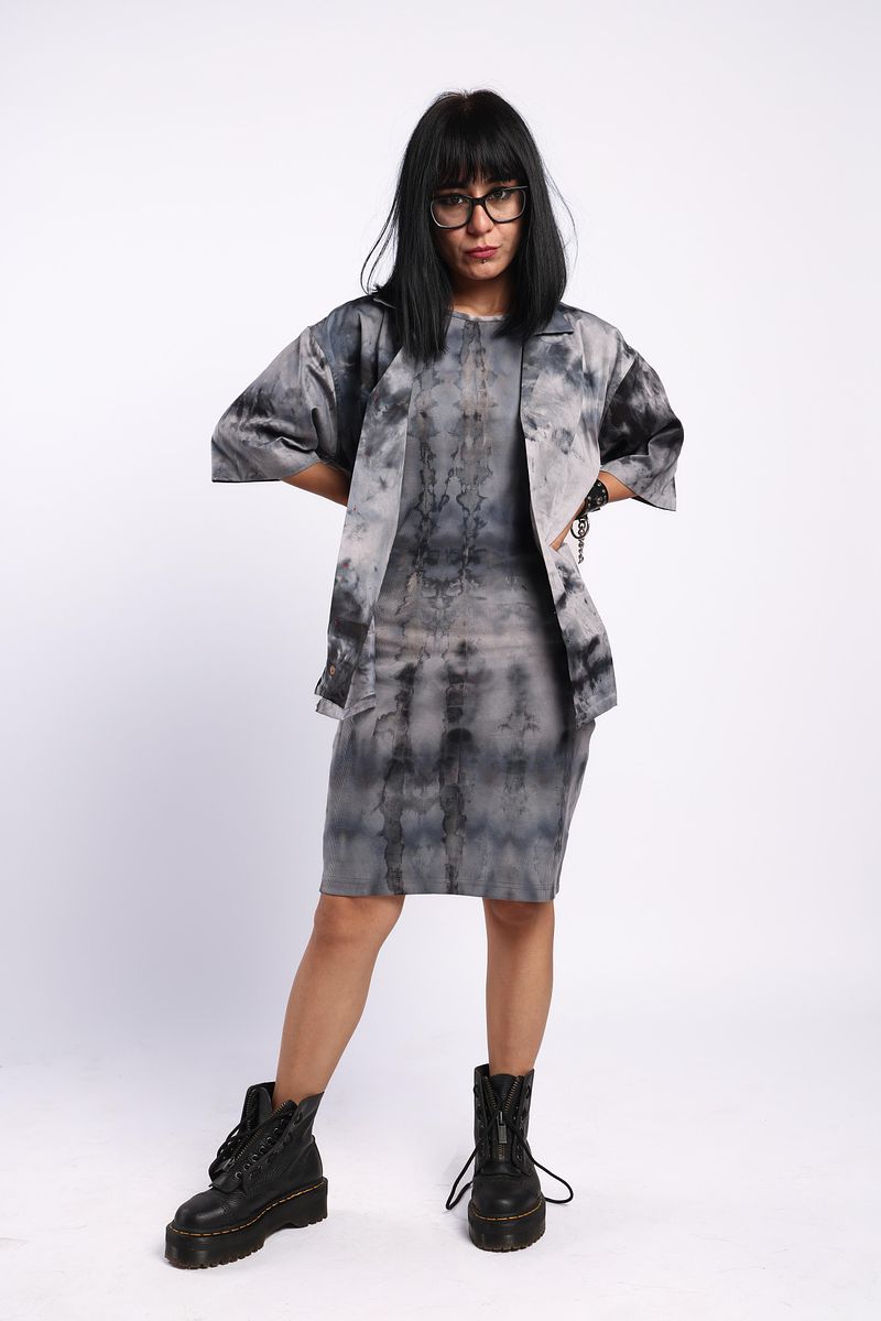 Ribbed Dress - Charcoal Night