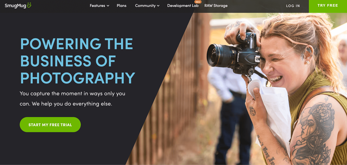 Screenshot della home page di SmugMug