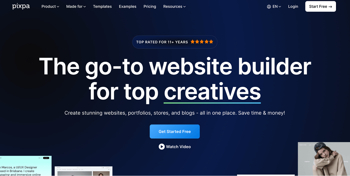 Image of Pixpa's home page