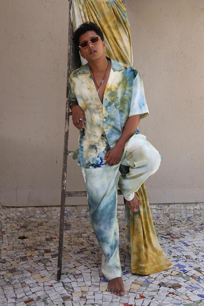 Linen Satin Cuban Collar Shirt - Golden Hour