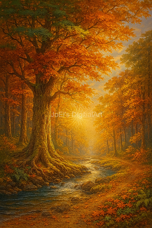 Herbstlicher Wald mit warmem Lichtfluss