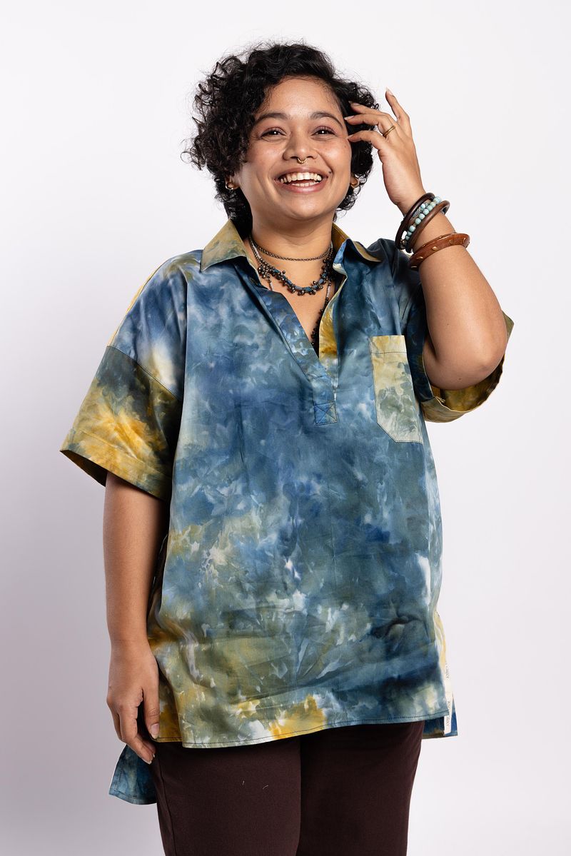 Popover Kurta Shirt Golden Hour (Blue Gold)