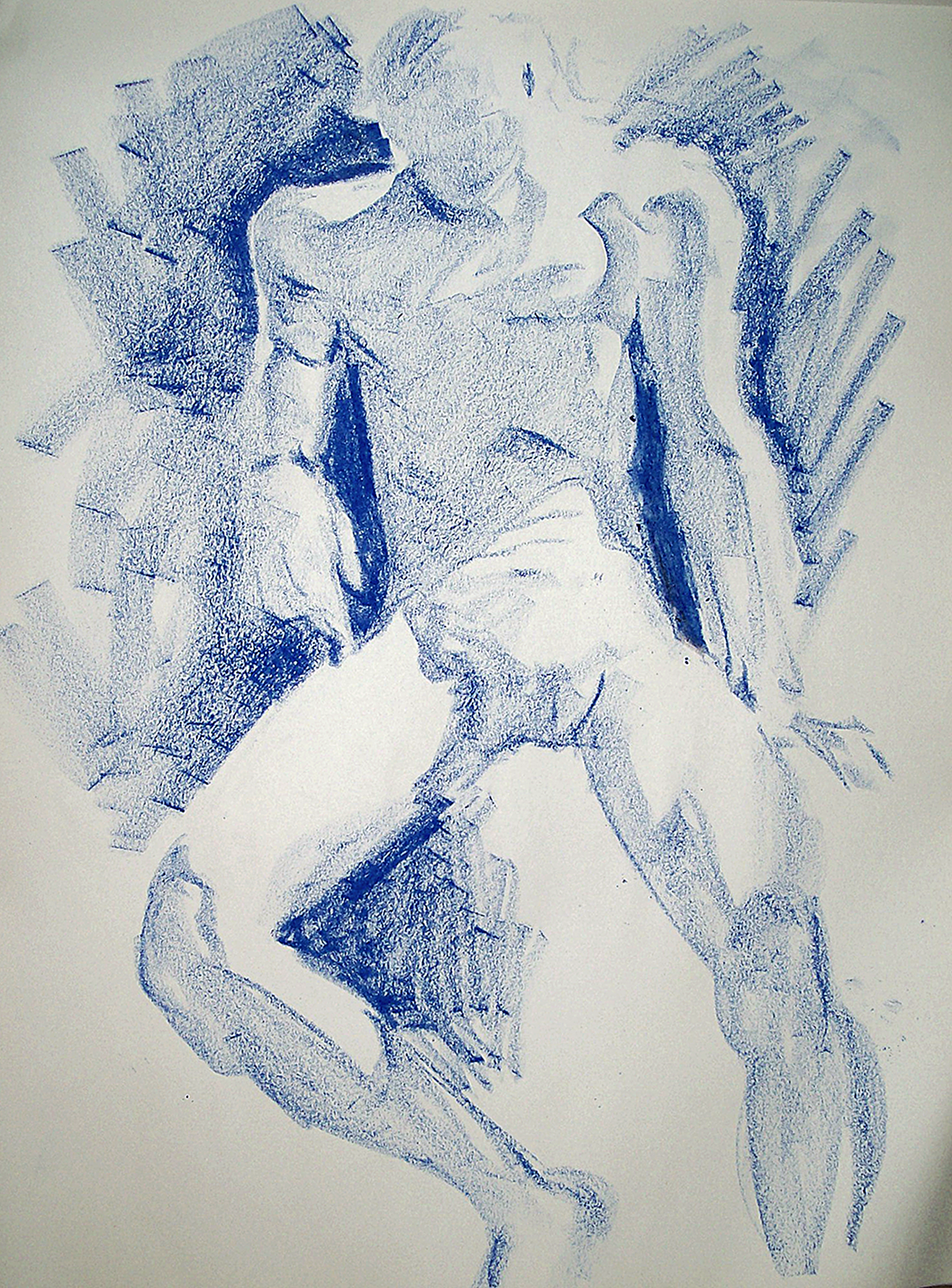 sketchy figure in shadows with blue pastel