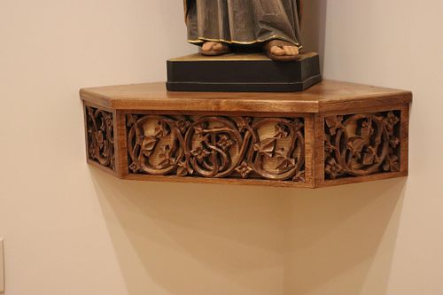 detail photo of the new St Joseph statue shelf by Contrasts Woodcarving