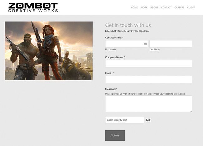 Page de contact de l'art du jeu Zombot