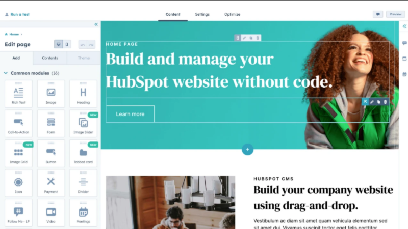 HubSpot WEbsite Builder-Dashboard