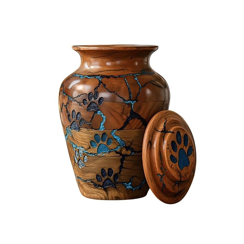 Carved Paw & Lightning Strikes Wooden Pet Urn
