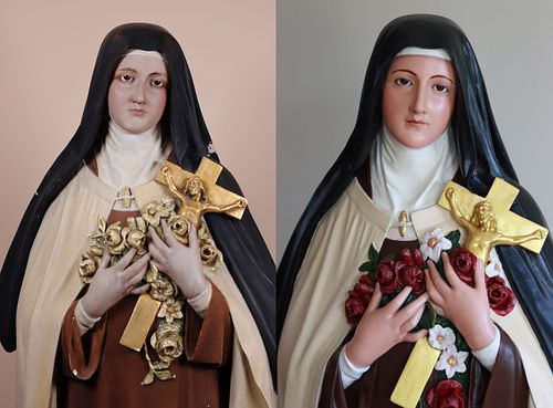 beautiful restoration of a statue of St. Therese of Lisieux by Wes and Kelly Baker all hand painted