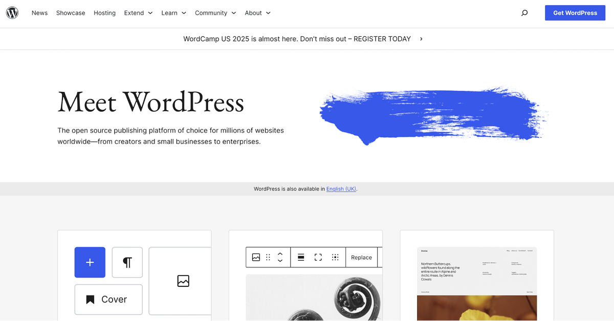 Screenshot der WordPress-Startseite