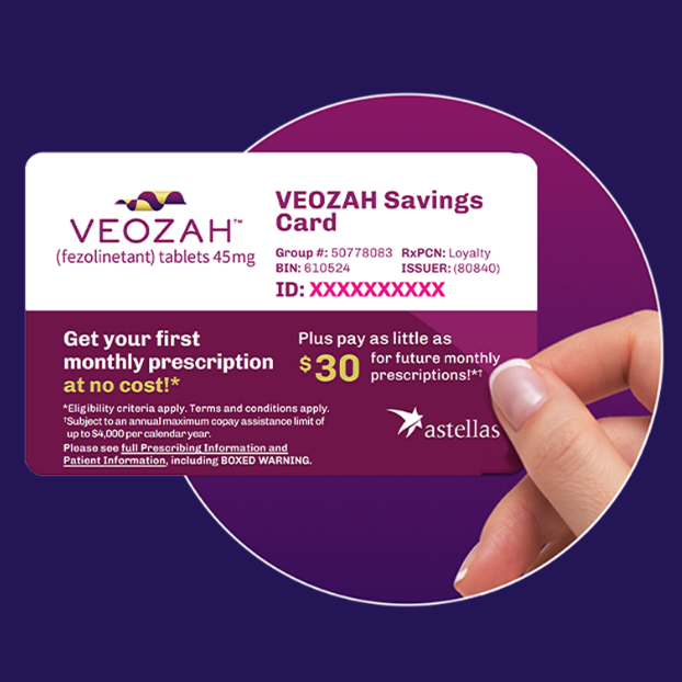 veozah savings card for menopause hot flashes